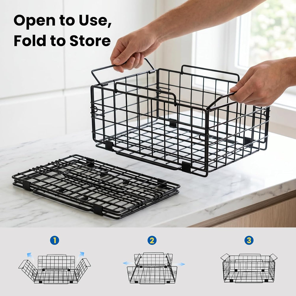 Reinforced Freezer Organizer Bins, 4 Pack Heavy Duty Metal Freezer Baskets, S...