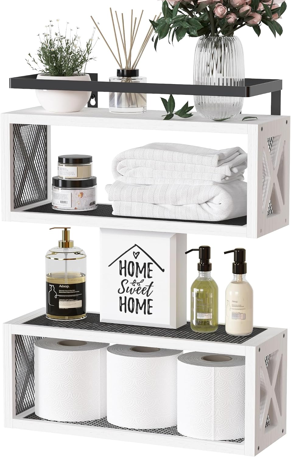 RICHER HOUSE Floating Shelves Bathroom, Wall Mounted Shelf Over Toilet