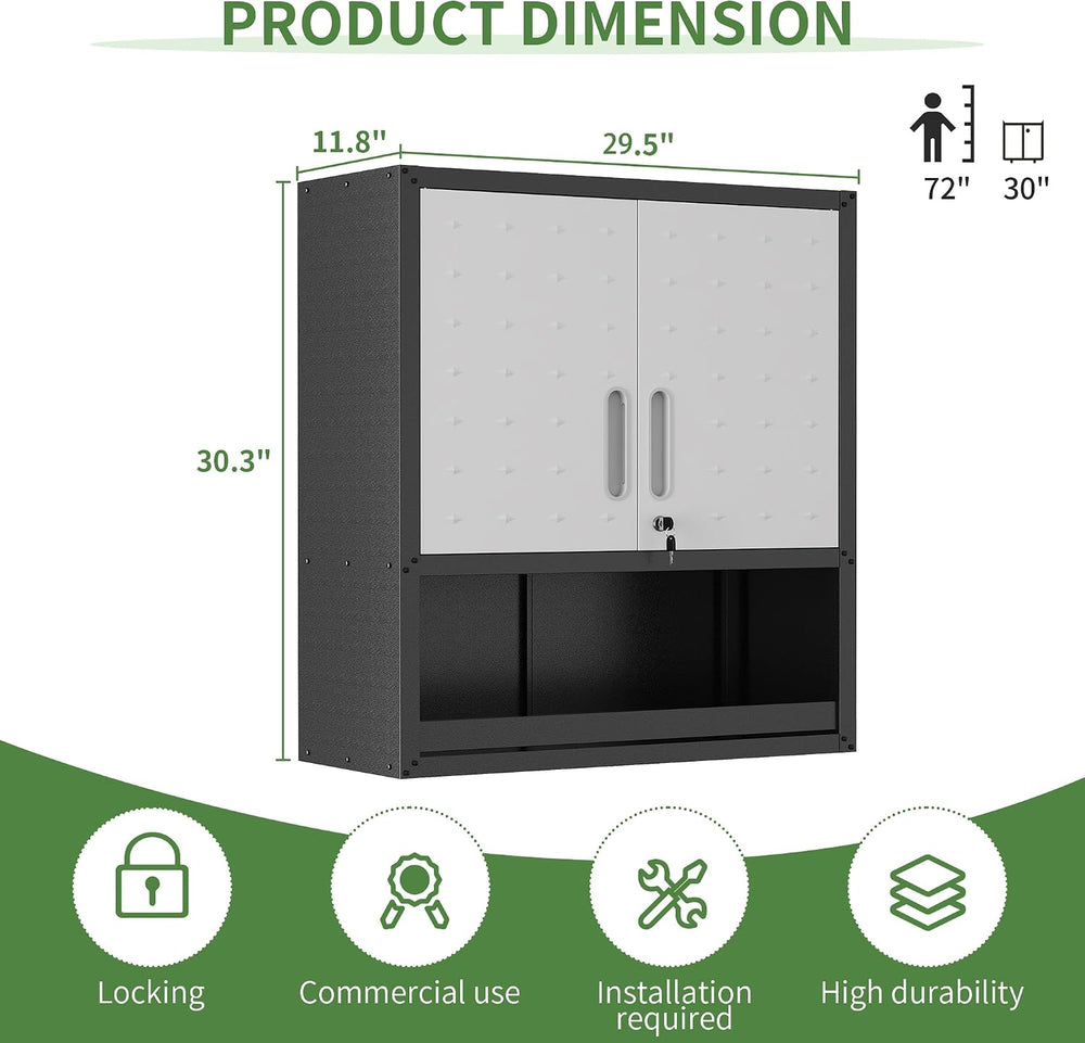 Garage Wall Cabinet with 2 Locking Doors Metal Storage Cabinet