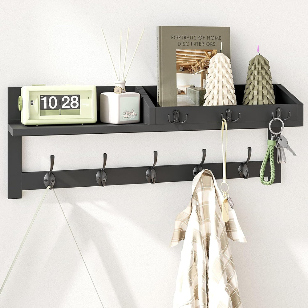 AMBIRD Wall Hooks with Shelf, 26.57 Inch Entryway Wood Coat Hooks for Wall, C...