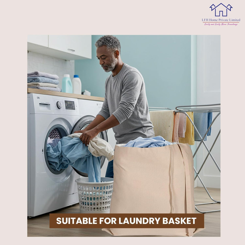 LFH Home Large Premium Cotton Rich Canvas Laundry Bag with Drawstring and Han...