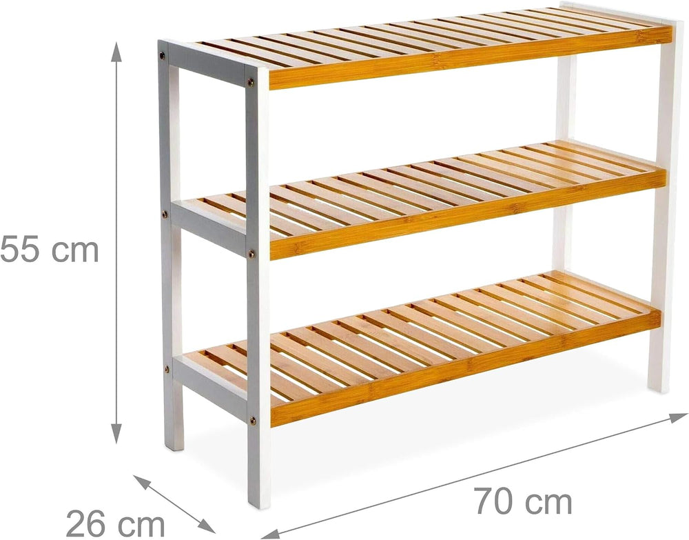 Relaxdays Shoe Rack, H 55 x W 70 x D 26 cm, Bamboo, 3 Levels, 9 Pairs of Shoe...