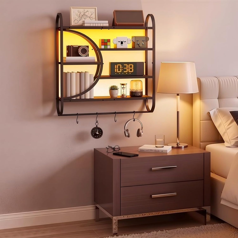 HOOBRO Gaming Floating Shelves for Wall, 28.9" LED Wall Shelf, Display Rack