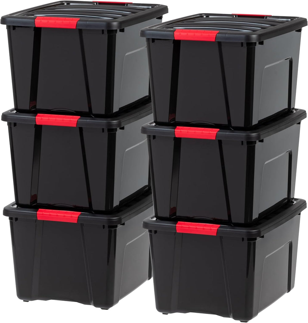 IRIS USA 6-Pack 40 Quart Storage Bins with Lids, Black