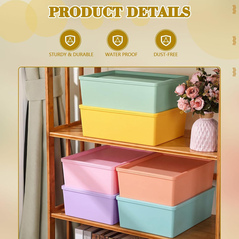 Menkxi 6 Pcs Large Plastic Storage Bins with Lids, Mixed Color