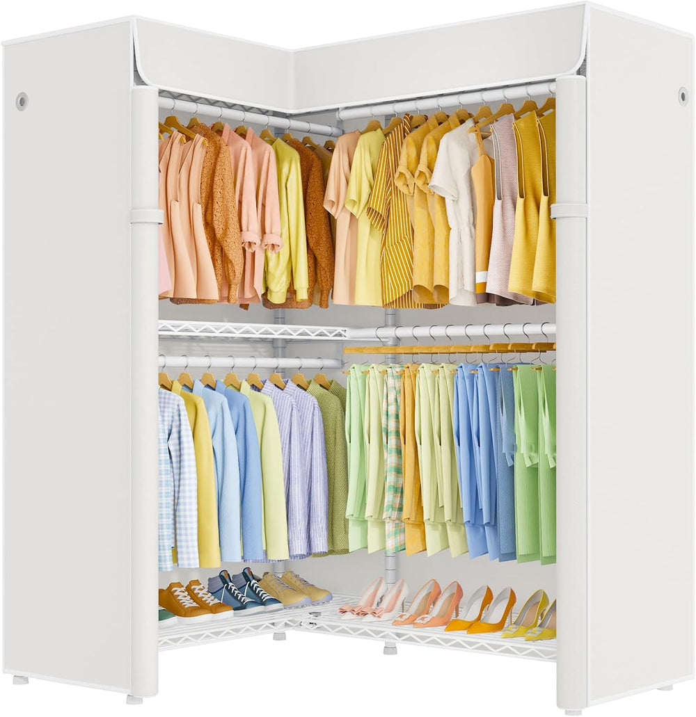 ULIFHOME E15C Garment Rack L Shaped Clothes Rack for Corner,Freestanding Clot...