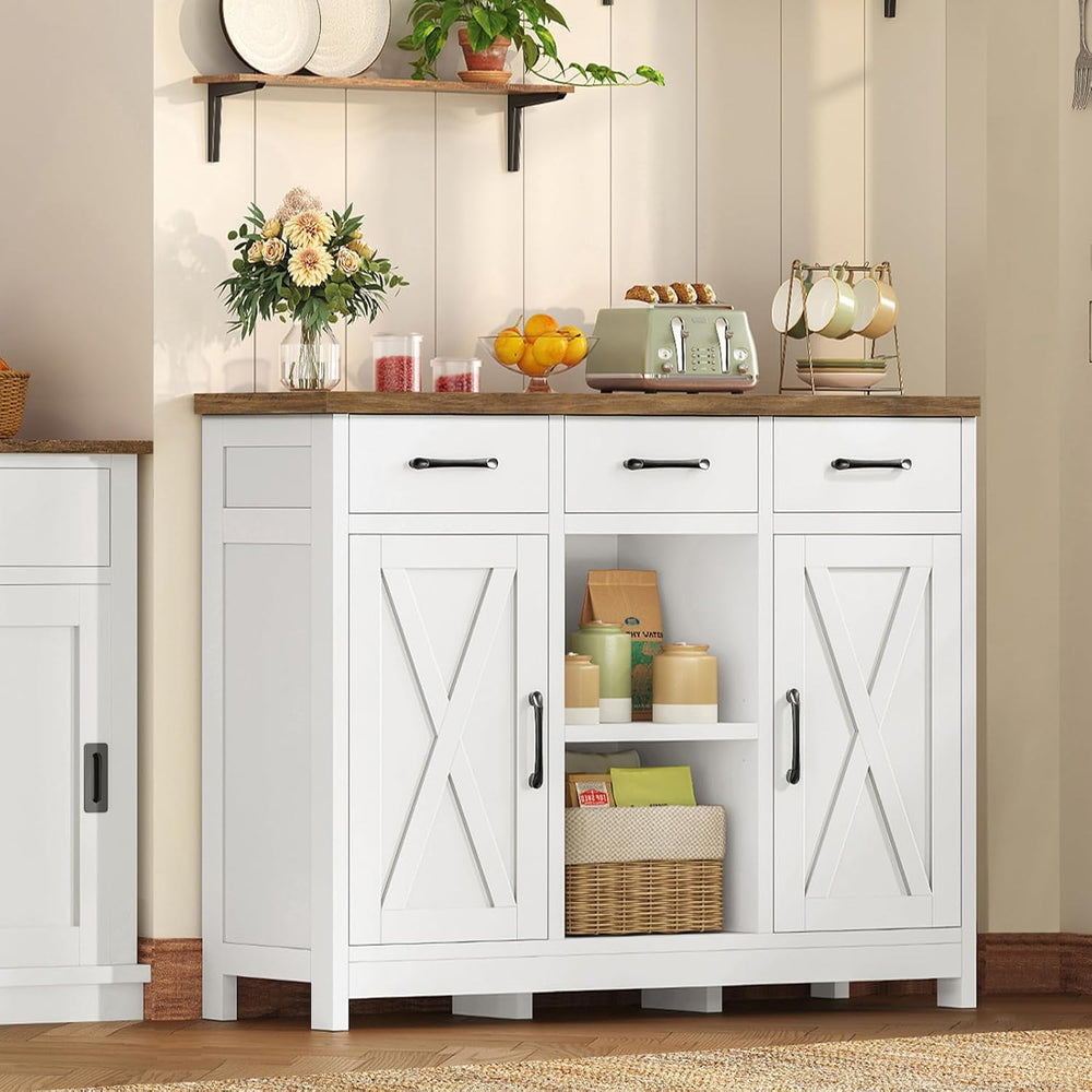 TEENFON Storage Cabinet, Coffee Bar Cabinet with 3 Drawers, 2 Adjustable Shel...