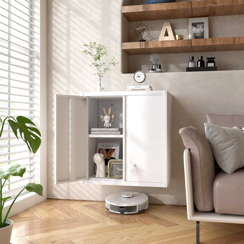 GREATMEET Metal Wall Cabinet, Wall Mounted Storage Cabinet with Lock for Gara...