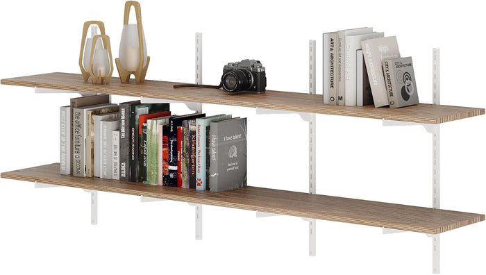 Wallniture Turin 60 Inch Floating Bookshelf, 10" Deep Adjustable Wall Shelving Unit, Real Wood Shelves for Living Room & Office, Tier Wall Shelf, Home Organization, Burnt