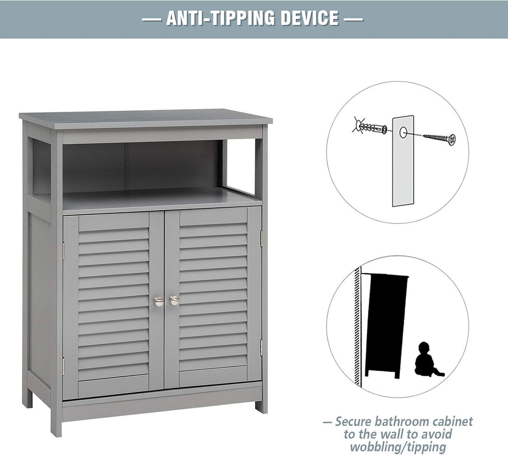 Tangkula Bathroom Floor Cabinet, Wooden Freestanding Storage Cabinet with Dou...