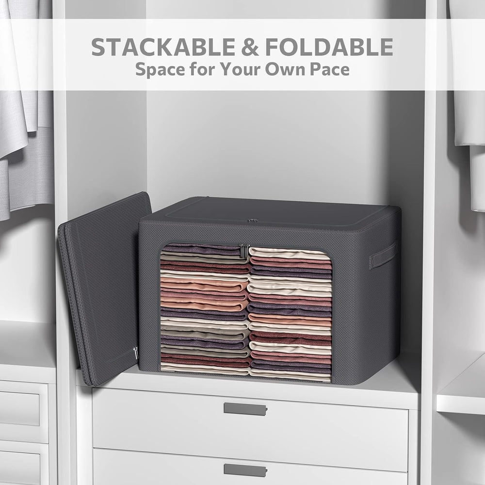 CYhom 3Pack Stackable Clothes Storage Bins - Oxford Frame Storage Box Foldabl...