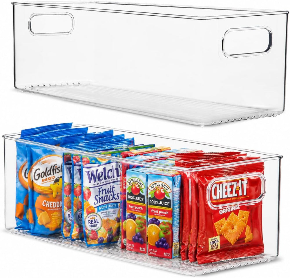 primebox Plastic Food Storage 2 Pack Clear Container Bin with Handles for Org...