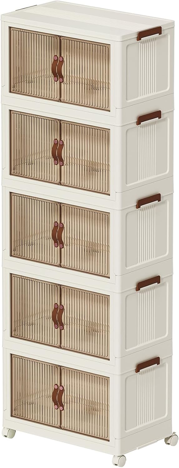 Collapsible Storage Bins with Lids - Stackable Plastic Closet Organizers for ...