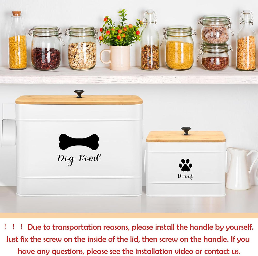 Newtay 2Pcs Extra Large Metal Dog Food Containers Airtight 12&3.5 Lb, White