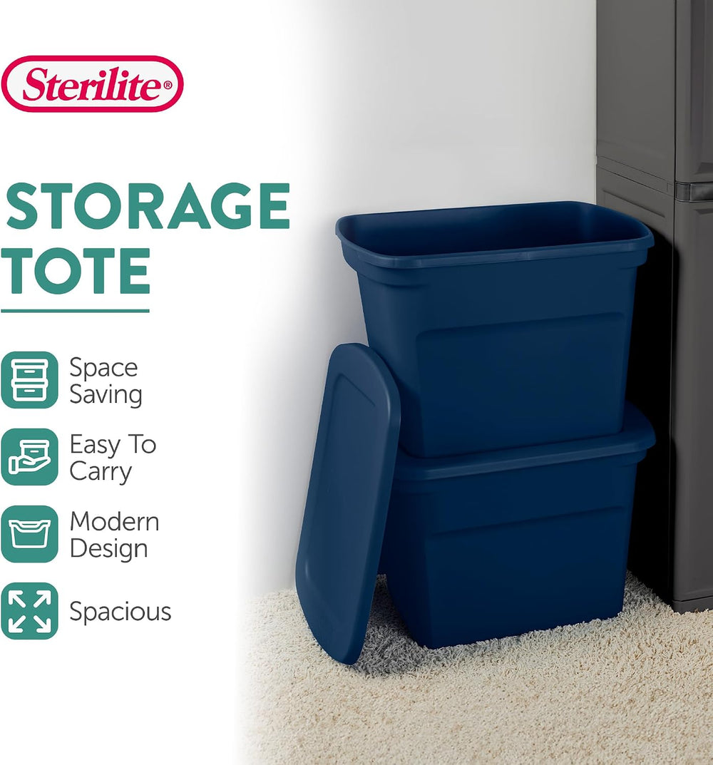Sterilite Tote, Plastic Storage Bins with Snap Lids, 18 Gallon, 16-Pack