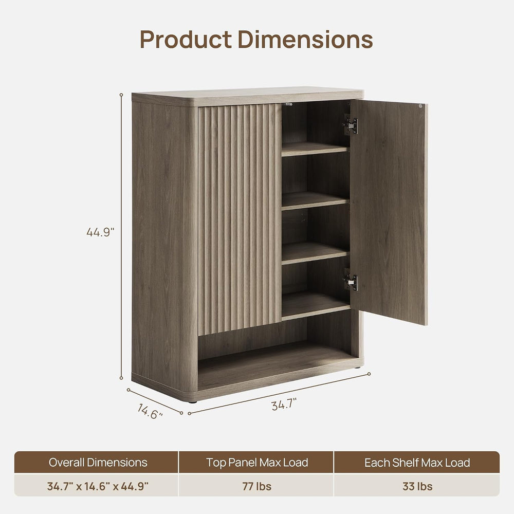 SICOTAS Shoe Cabinet 44 inch Tall Fluted Shoe Cabinet with Doors & 4 Shel...