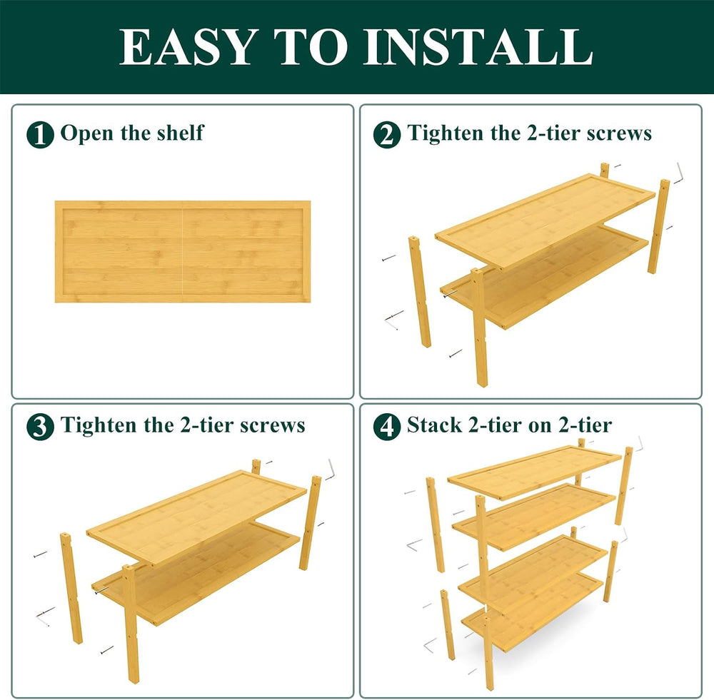 Smiry Bamboo Shoe Rack, 4 Tier Shoe Organizer for Closet, Natural