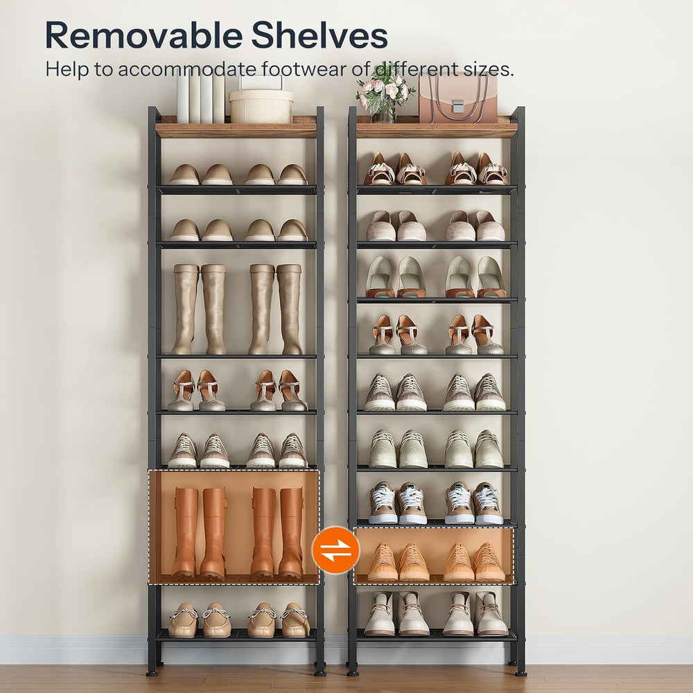 HOOBRO 10 Tier Shoe Rack Organizer with Wooden Top, Narrow Shoe Storage Shelf...