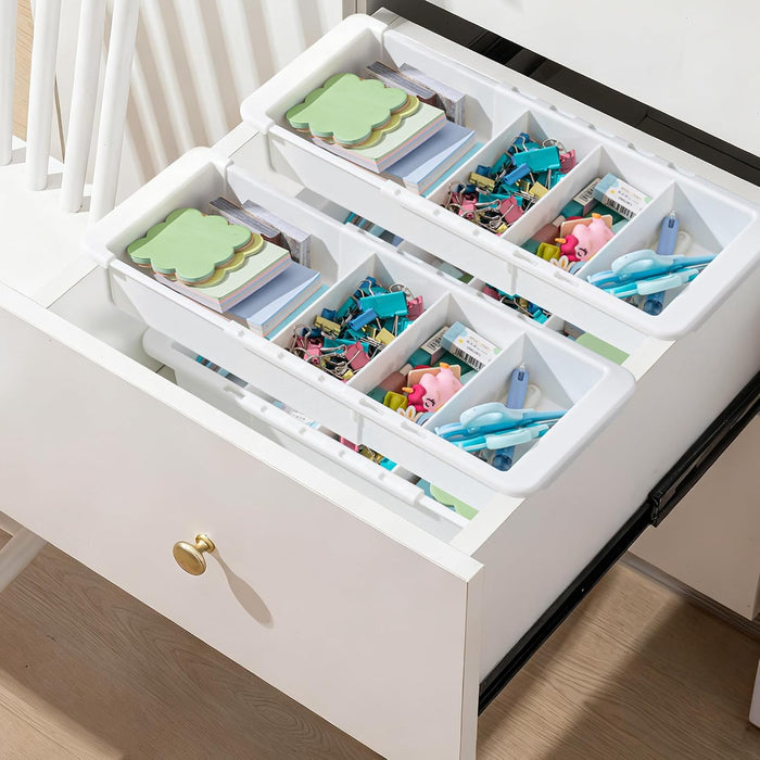 Expandable Deep Drawer Organizer Bins for Desk, White, 4 Pcs
