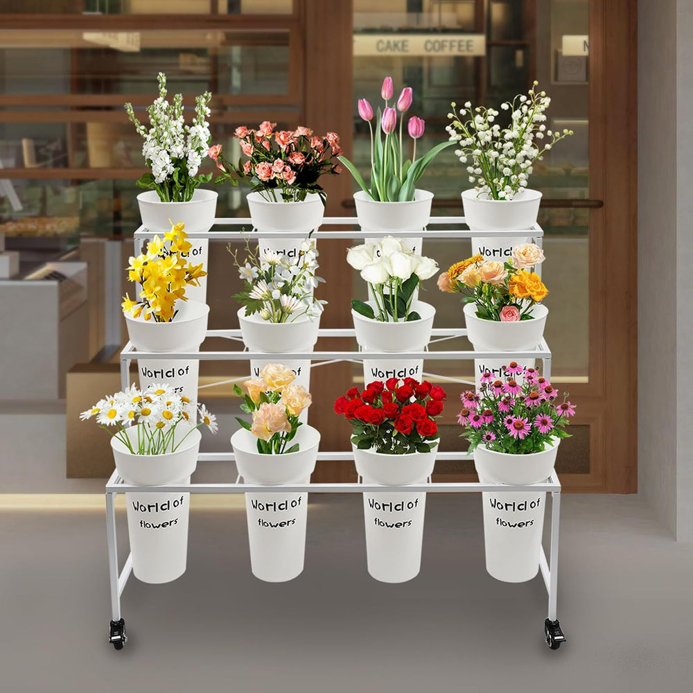 3-Tier Plant Stand Shelf with 12 Buckets, Flower Display Stand, Organizer, We...