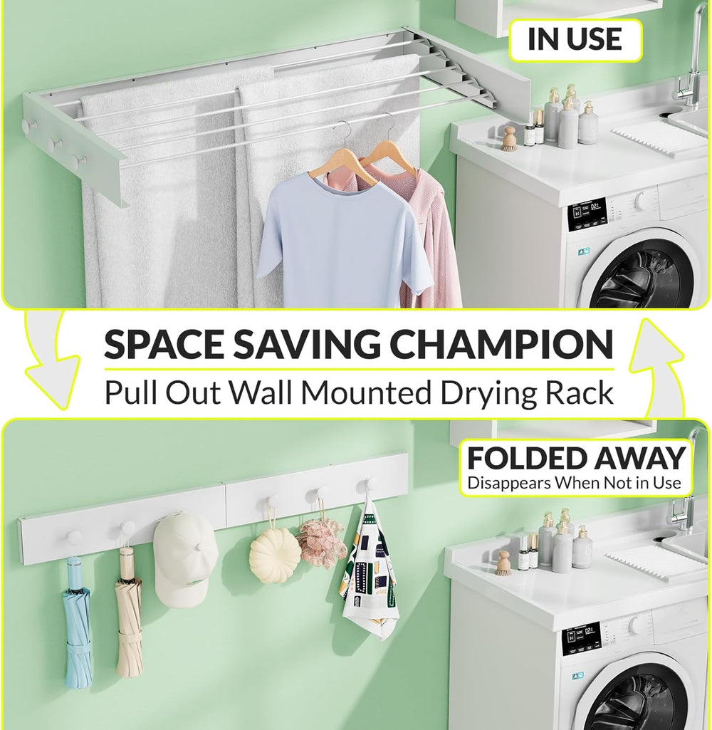 Collapsible Laundry Drying Rack Wall Mounted - 31.5 Inch Metal Clothing Dryin...