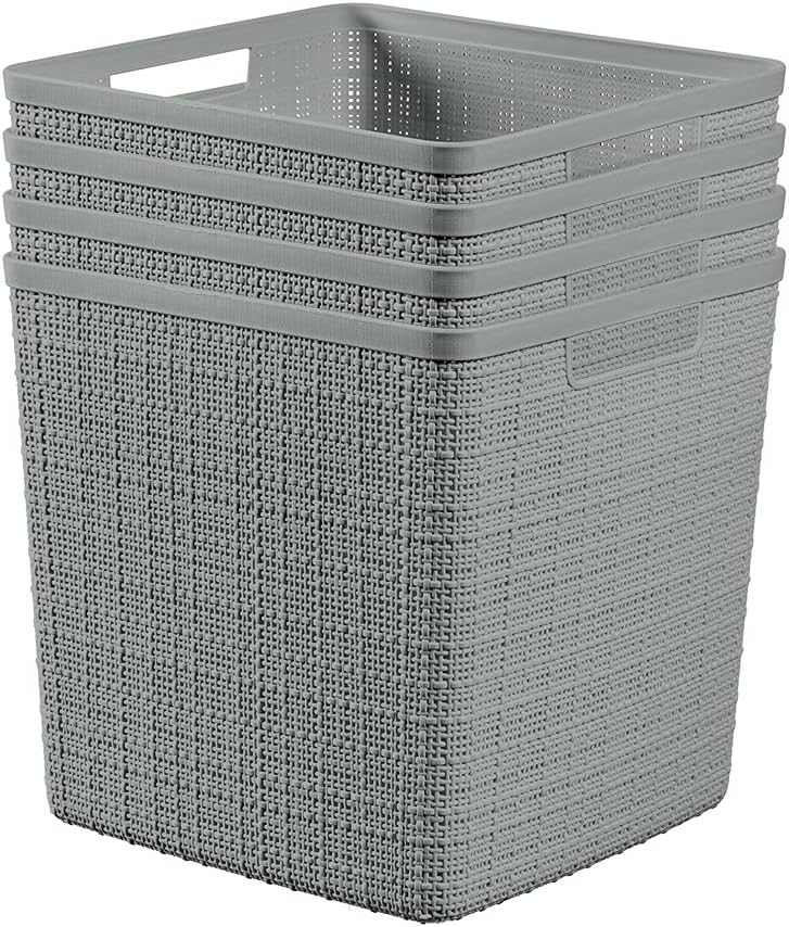 Curver Set of 4 Large Cube 17L Jute Decorative Plastic Organization and Stora...