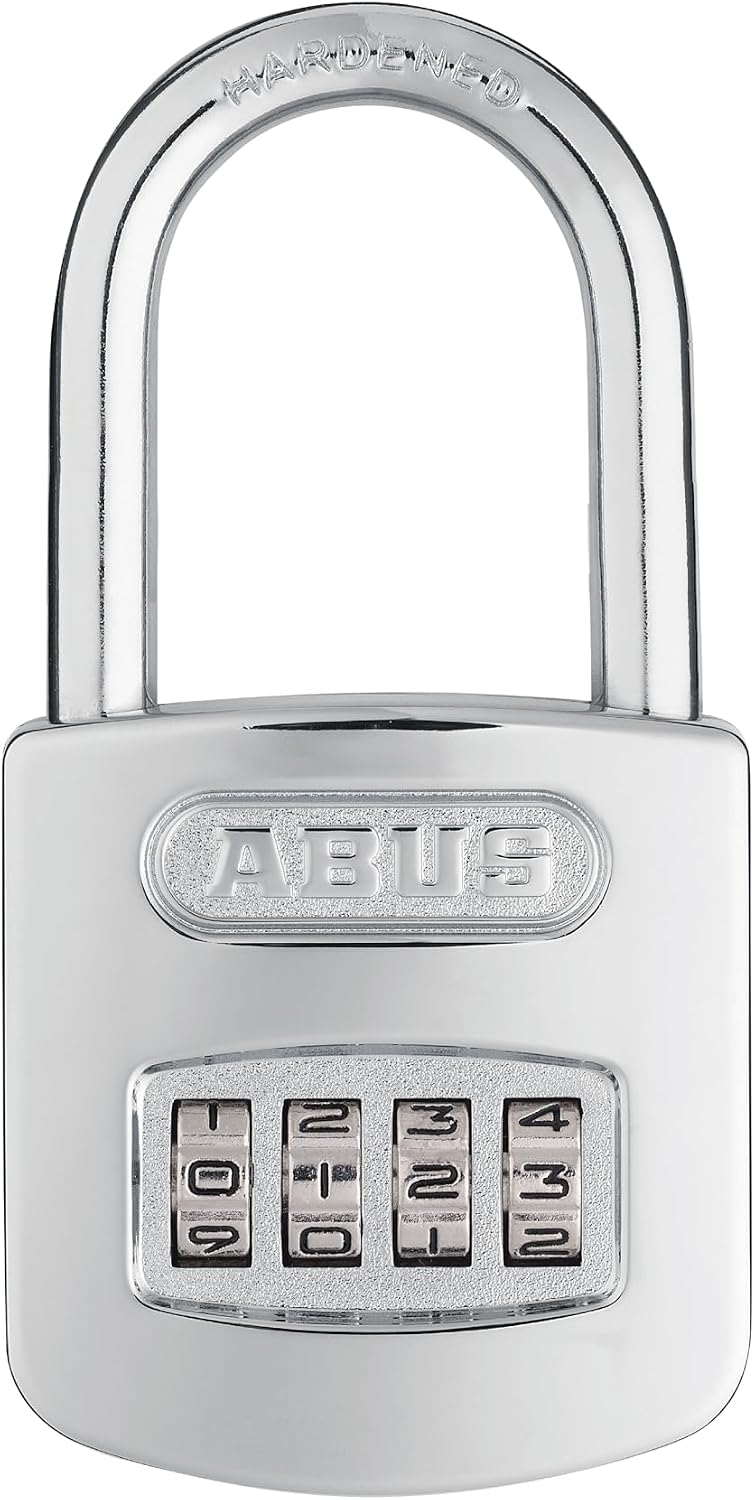 ABUS 160/50HB50 Weatherproof Resettable Chrome Combination Padlock, 4 Dial
