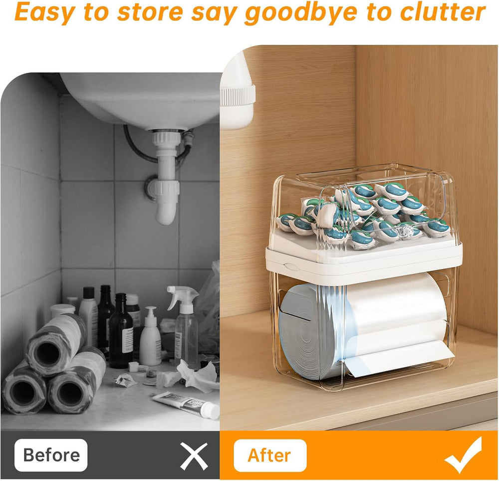 Trash Bag and Laundry pods Dispenser, 3-in-1 Clear Under Sink Organizer, Dish...