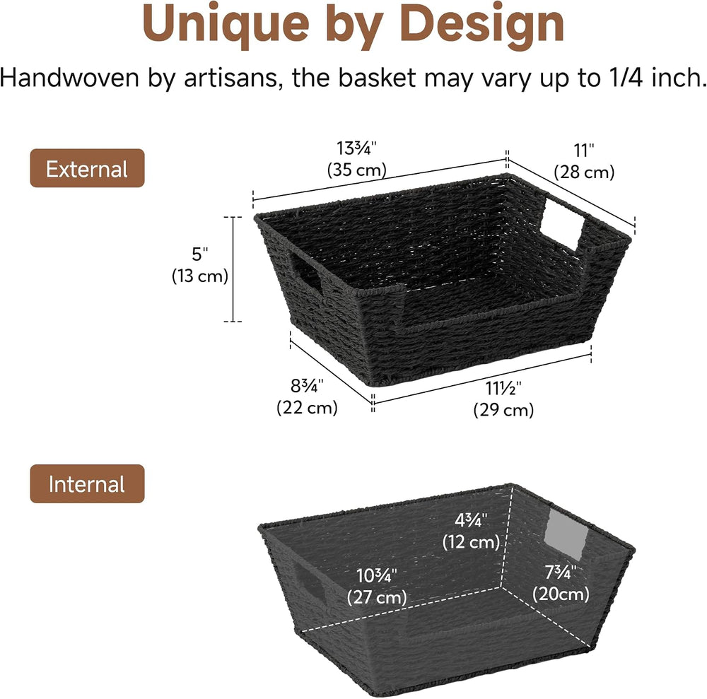 StorageWorks Pantry Baskets for Organizing, Paper Rope Black Basket, 2 Pack