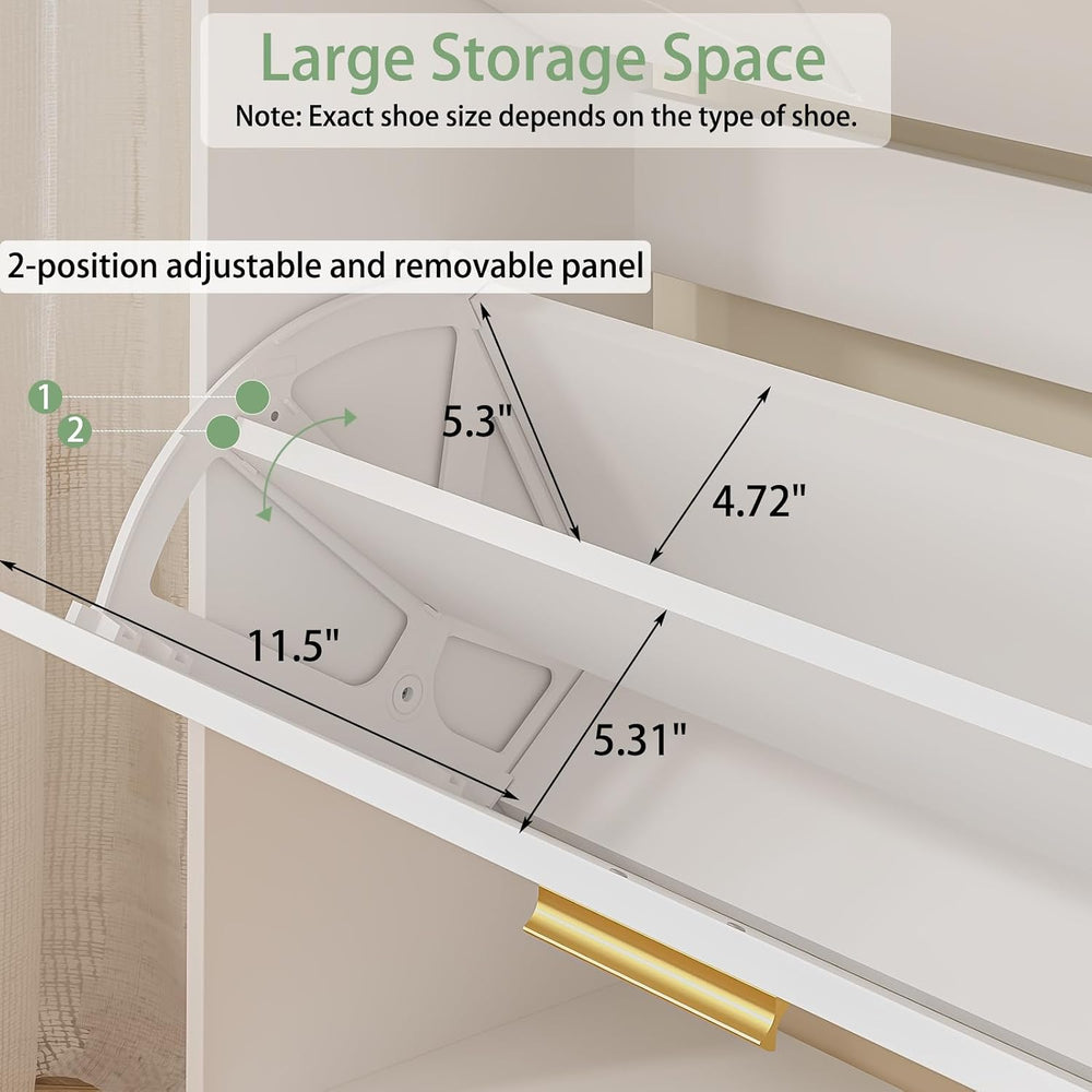 Tradare White Shoe Cabinet Storage for Entryway, Narrow Shoe Cabinet with 2 F...