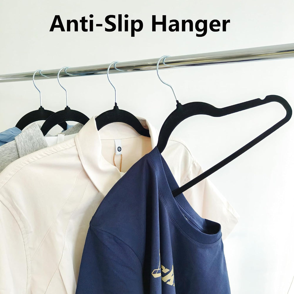 Black Velvet Hangers 100 Pack, Adult Hangers Anti-Slip Slim Space Saving Hang...