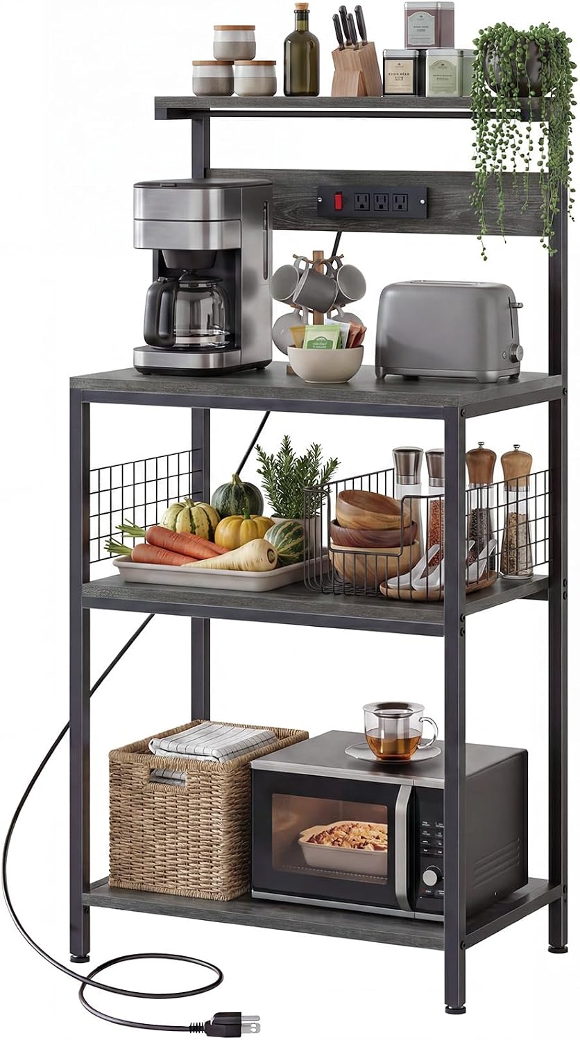 OLIXIS Standing Bakers Rack with Power Outlet, 23.6 Inch Microwave Stand