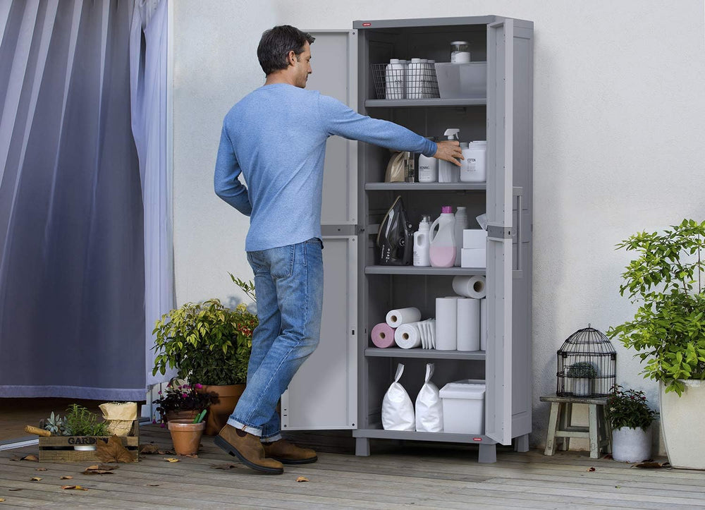Keter Storage Cabinet with Doors and Shelves for Laundry Room, Garage, Bathro...