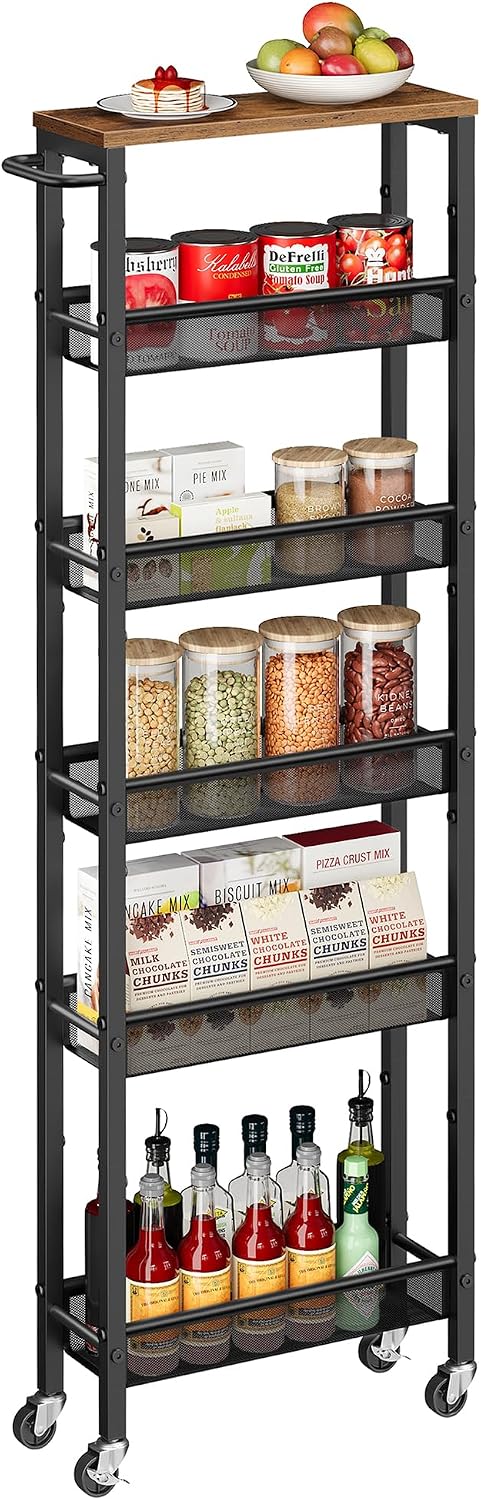 VASAGLE 6-Tier Utility Rolling Laundry Cart, 17.9 x 5.9 x 51.7 inch