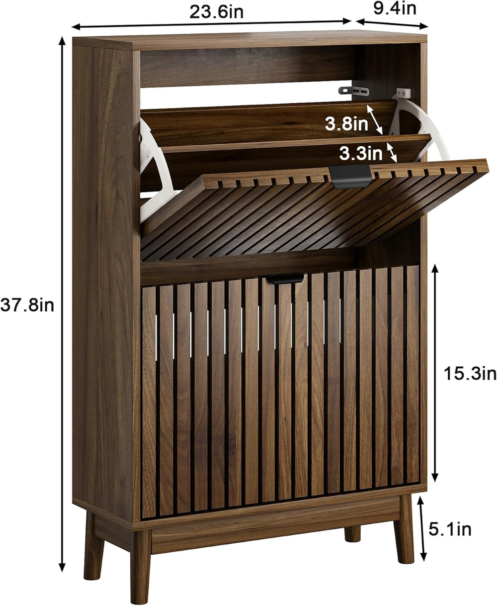 Shoe Cabinet, Shoe Storage Cabinet for Entryway with 2 Slatted Flip Drawers, ...