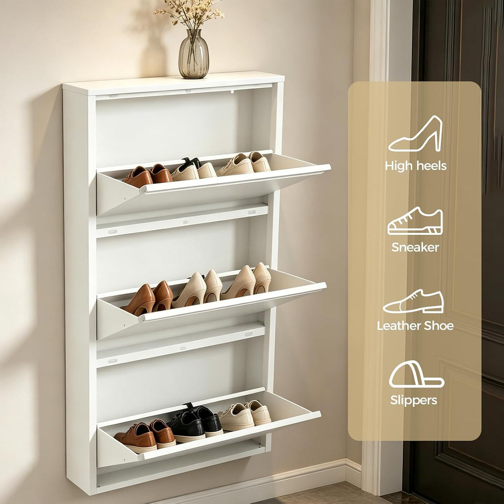 3-Tier Slim Shoe Cabinet, Freestanding & Wall Mounted Metal Shoe Storage ...
