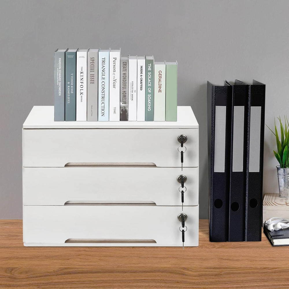 3 Drawers Wood Storage Box Wooden Storage Cabinet Organizer, Tabletop Storage...