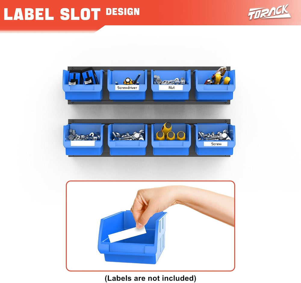 TORACK Wall-Mounted Storage Bins, 16 Plastic Bins for Tools Organization
