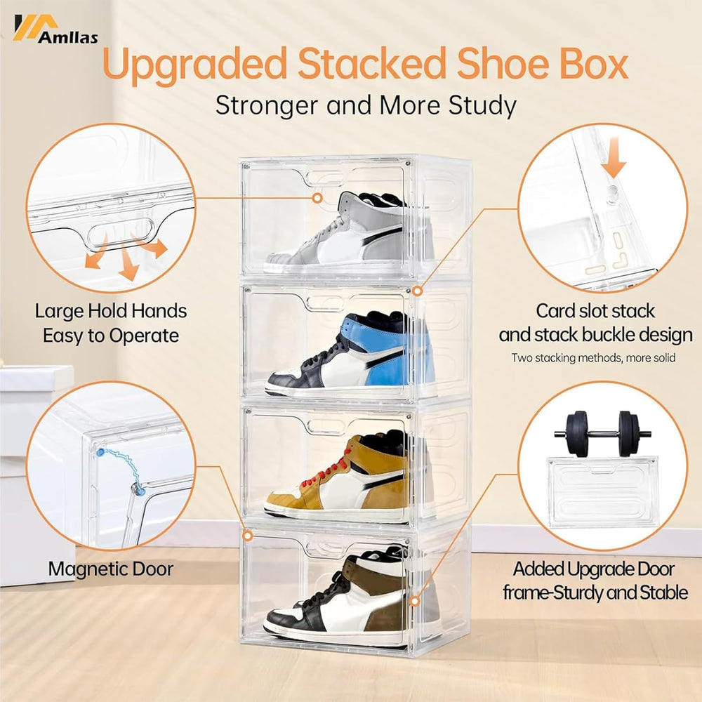 Amllas 8 Pack Shoe Boxes Clear Plastic Stackable, Large Shoe Storage Organize...