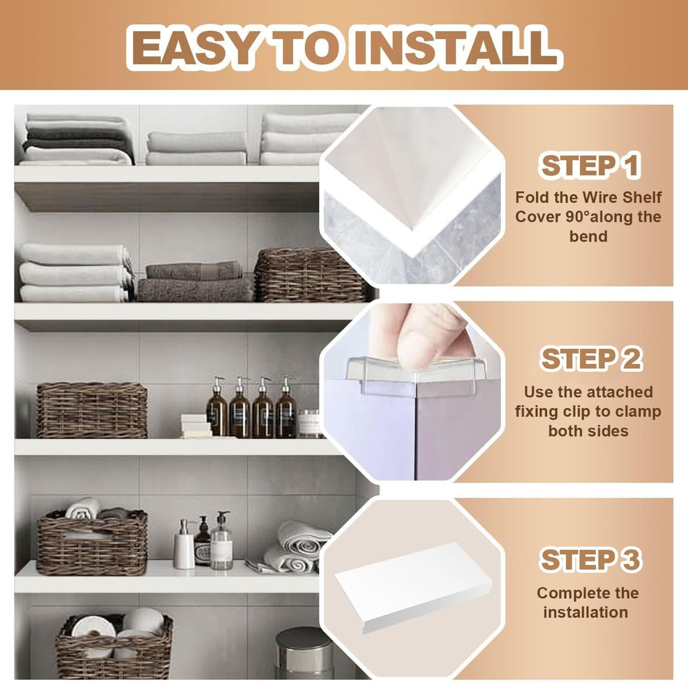 5 PCS Wire Shelf Covers PVC 32x16x3 inch for Pantry (Light Luxury White)