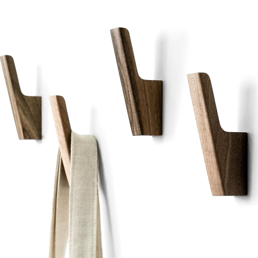 Wall Hooks - Set of 4 - Dark Walnut or Light Ash Wood Coat Hooks for Hanging ...