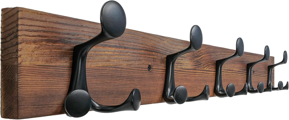 SKOLOO 30-Inch Wood Coat Rack Wall Mount with 5 Triple Hooks - Ideal for Fami...