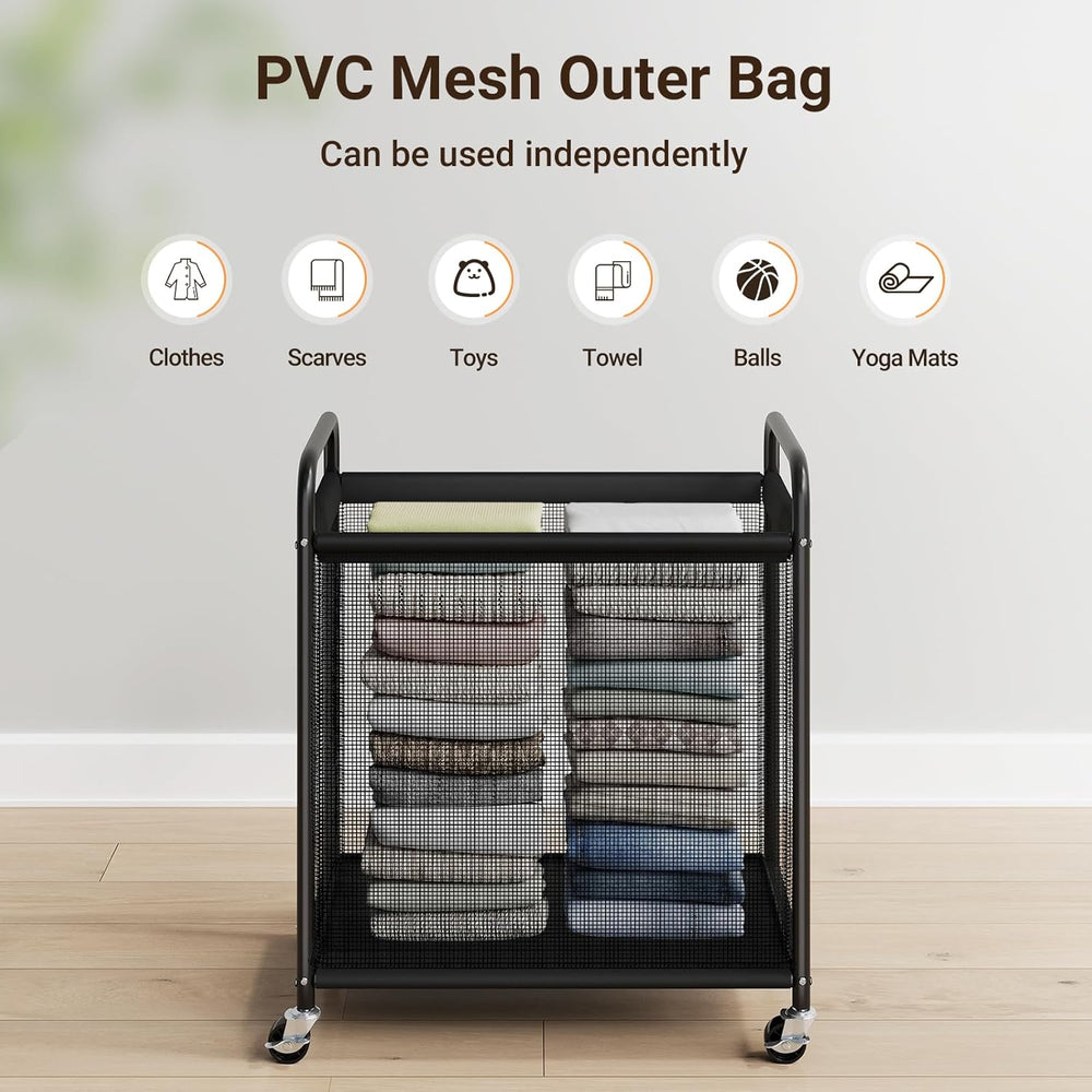 ELYKEN Laundry Hamper 2 Section, 100L Rolling Laundry Sorter with Wheels