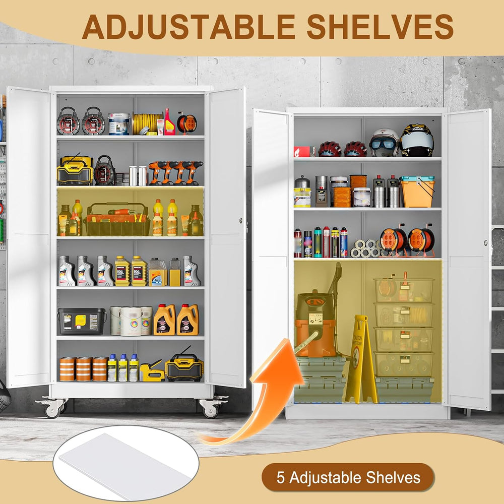 79" H Metal Pantry Storage Locker Cabinet with Wheels,Rolling Kitchen Pa...