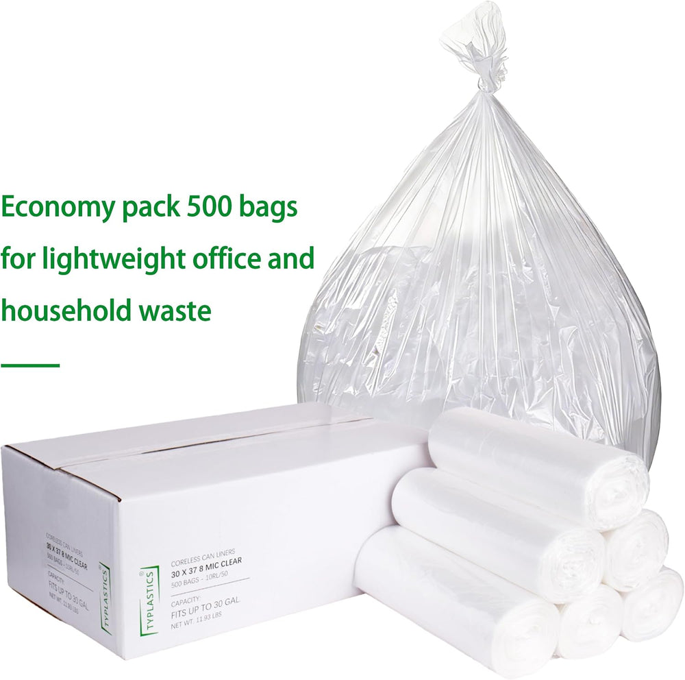 TYPLASTICS 20-30 Gallon Clear Trash Bags 30" x 37" Can Liners Case ...