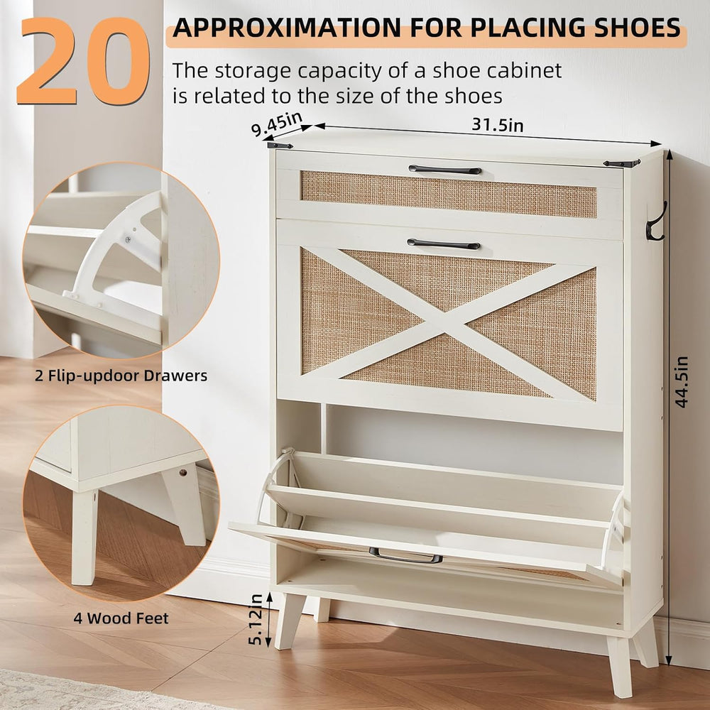 LEYAOYAO Rattan Shoe Cabinet Storage for Entryway with 2 Flip Drawers