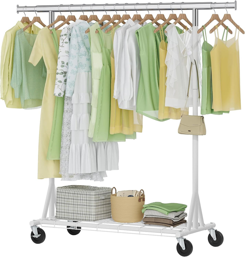 Hoctieon 1-Minute Assembly Clothes Rack, 480 lbs Heavy Duty Rolling Clothing ...
