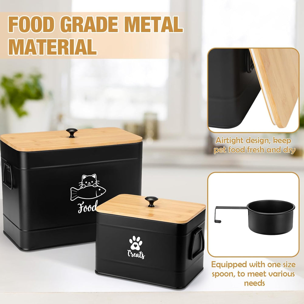 Reallnaive 2 Pcs Large Metal Cat Food Storage Containers 12+3.5 Lbs Decorativ...