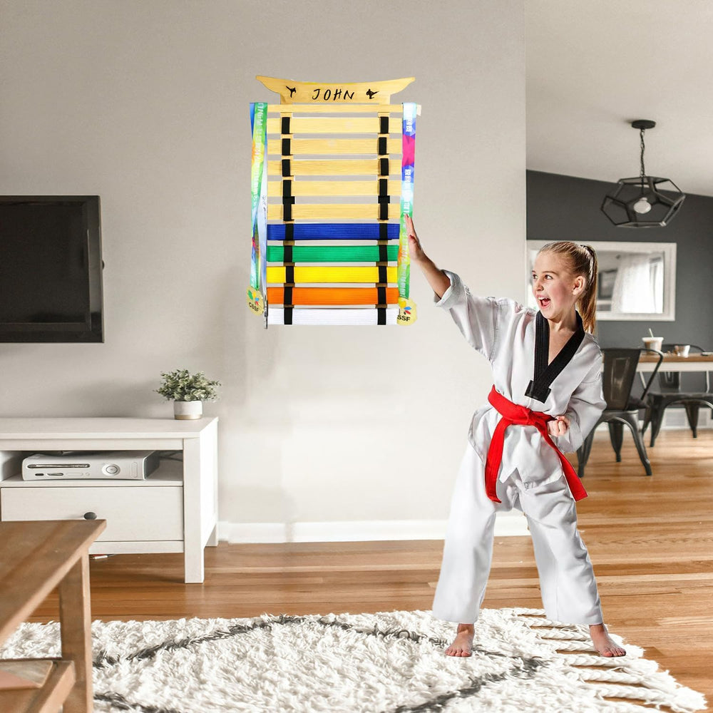 10 Belt Display Rack, Martial Arts Belt Holder for Taekwondo Karate