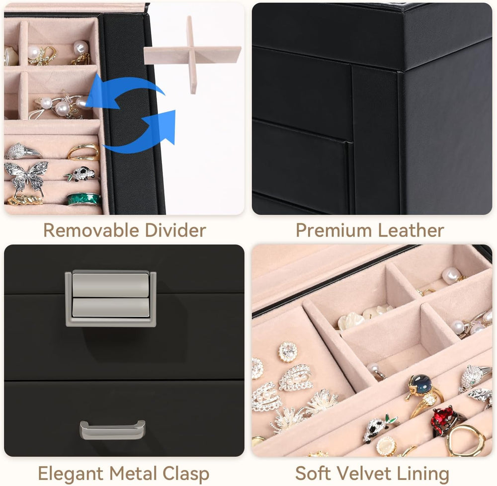6-Layer Jewelry Boxes for Women with 5 Drawers and Necklace Storage